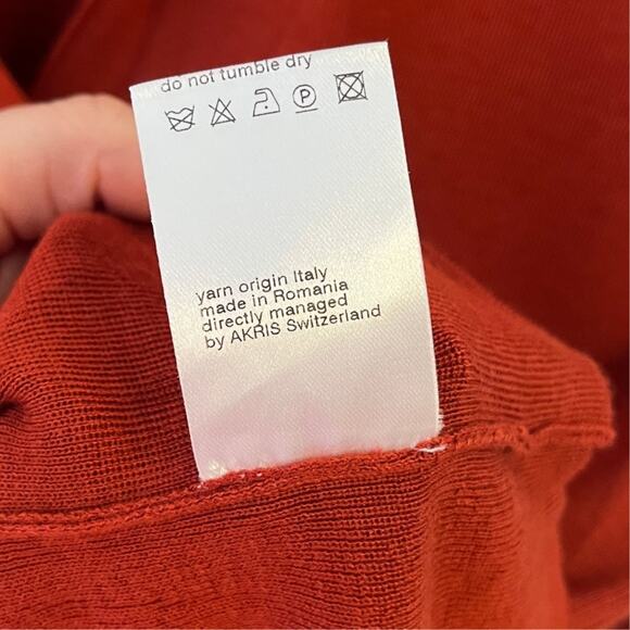 AKRIS Cashmere Silk Sweater Womens 10 M Shawl Collar Quiet Luxury Rust Orange - Picture 8 of 10